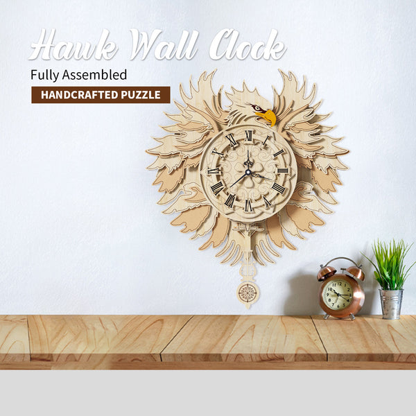 Elegant Hawk Wall Clock Puzzle – 3D Wooden Interactive Craft