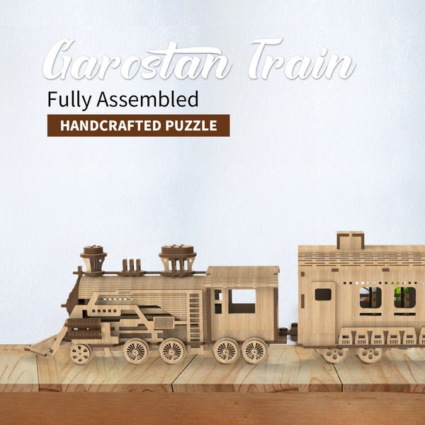 Garoustan Wooden Train Puzzle - 3D Assembly Toy for Kids and Adults