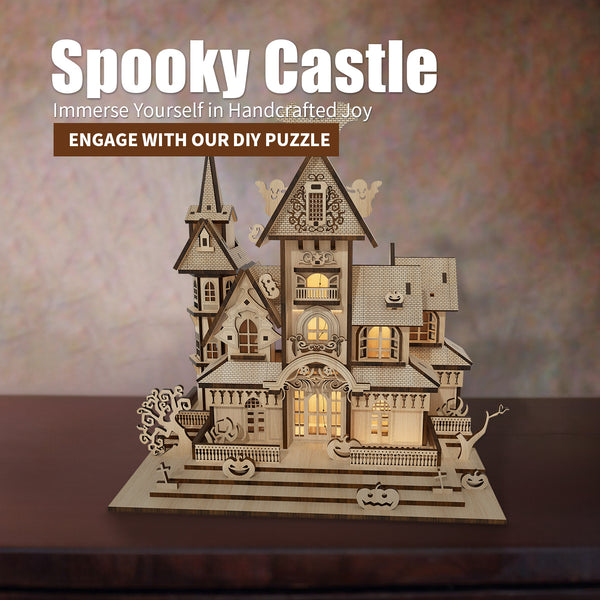 Haunted Halloween Castle DIY Puzzle – Interactive Wooden Toy