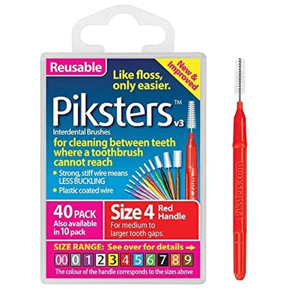 Piksters Wisdom Interdental Brushes - Size 4 (40 Pack) - Red Dental Care Dental Care Brushes for Small Tooth Gaps, Flossing, and Teeth Cleaning