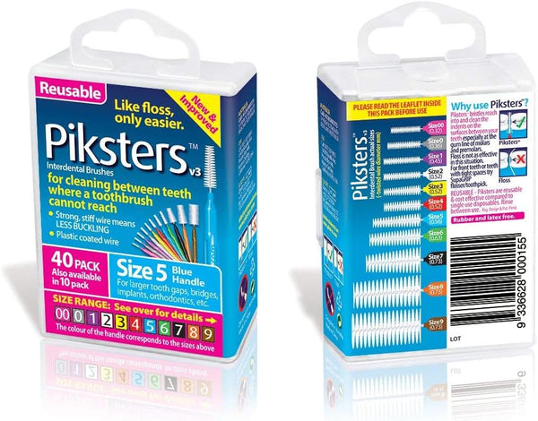Piksters Wisdom Interdental Brushes - Size 5 (40 Pack) - Blue Dental Care Dental Care Brushes for Small Tooth Gaps, Flossing, and Teeth Cleaning