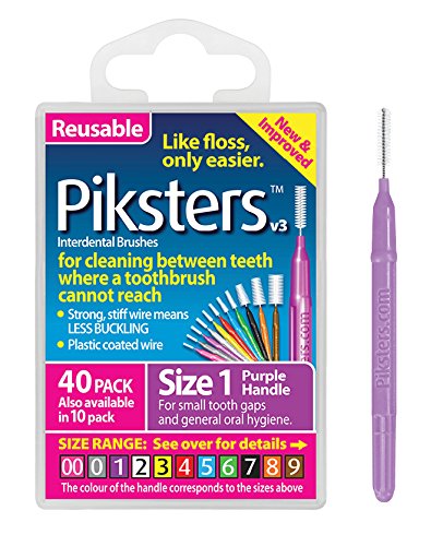 Piksters Wisdom Interdental Brushes - Size 1 (40 Pack) - Purple Dental Care Dental Care Brushes for Small Tooth Gaps, Flossing, and Teeth Cleaning